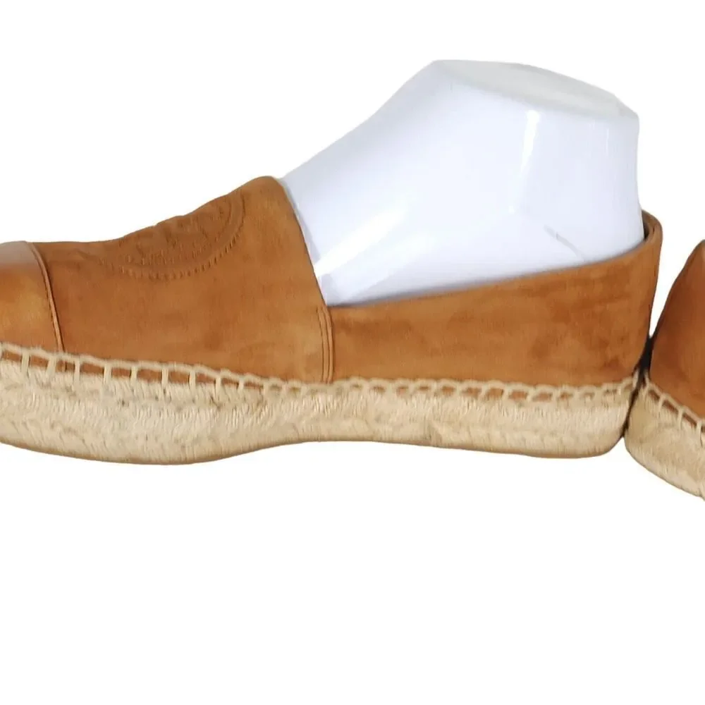 Tory Burch Women's US 7,5M Brown Leather Suede Flats Slip-On Espadrilles Shoes